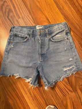 Agolde Light Wash Distressed High-Rise Denim Shorts